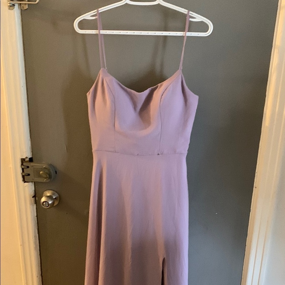 Wedding guest evening prom maxi dress Lavender Spaghetti Strap with long slit